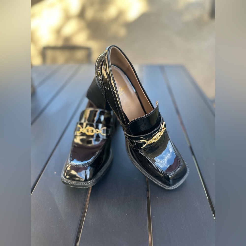 Sam Edelman Quincy Black Patent Leather Block Heel Loafer Size 8